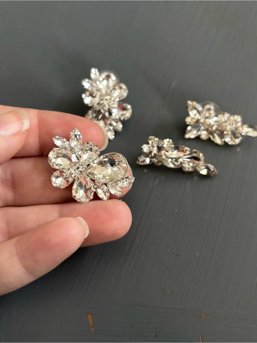 Clear Crystal Floral Cluster Earrings in Silver